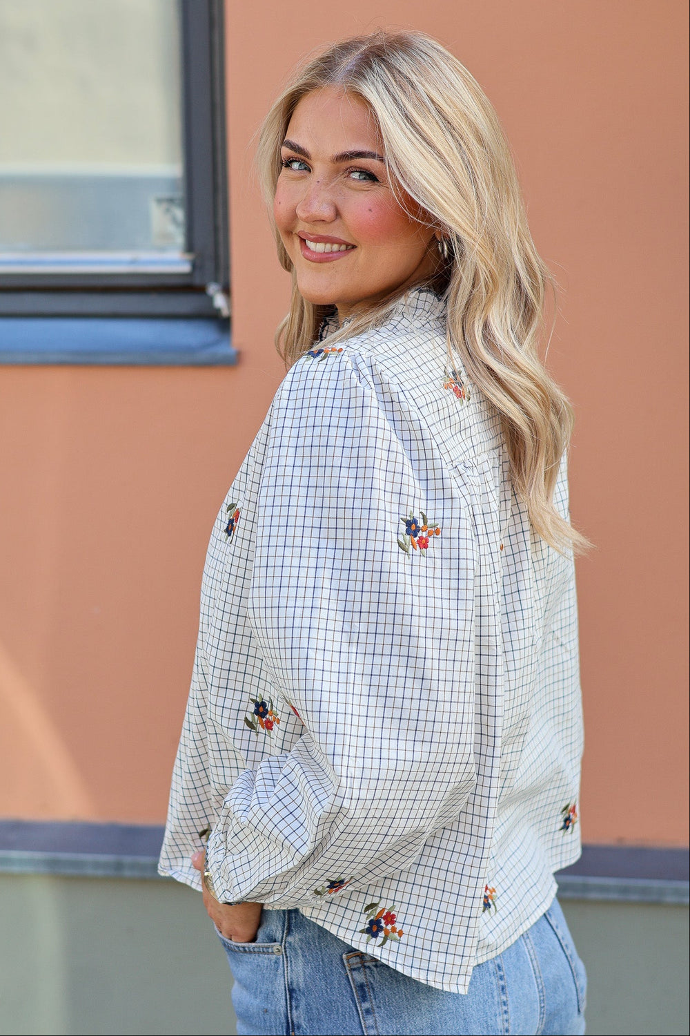 Rutet Skjorte m/ broderi Navy