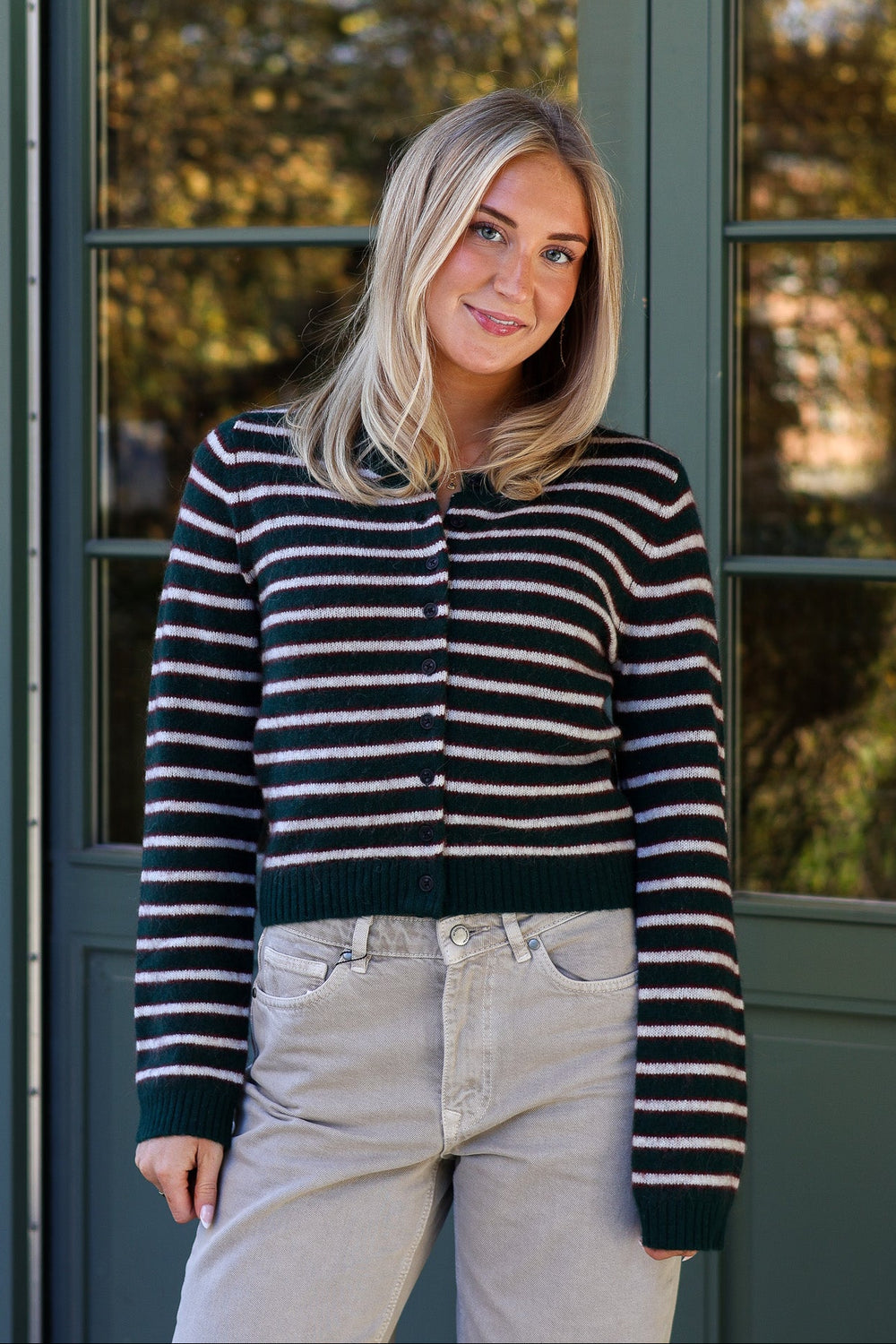 Mia Stripe Cardigan  Green Stripe