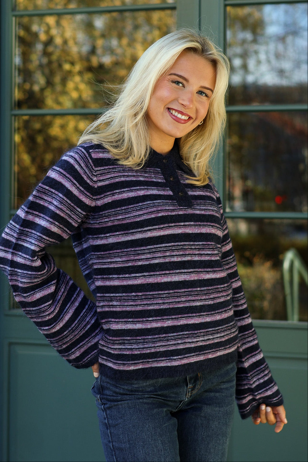 Olivia Wool Polo Sweater Lilac mix