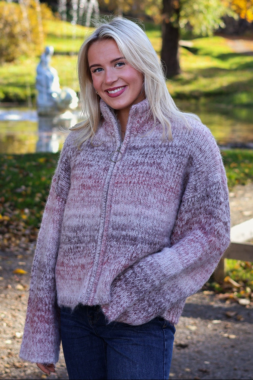 Tine Gradient Cardigan Burgundy Mix