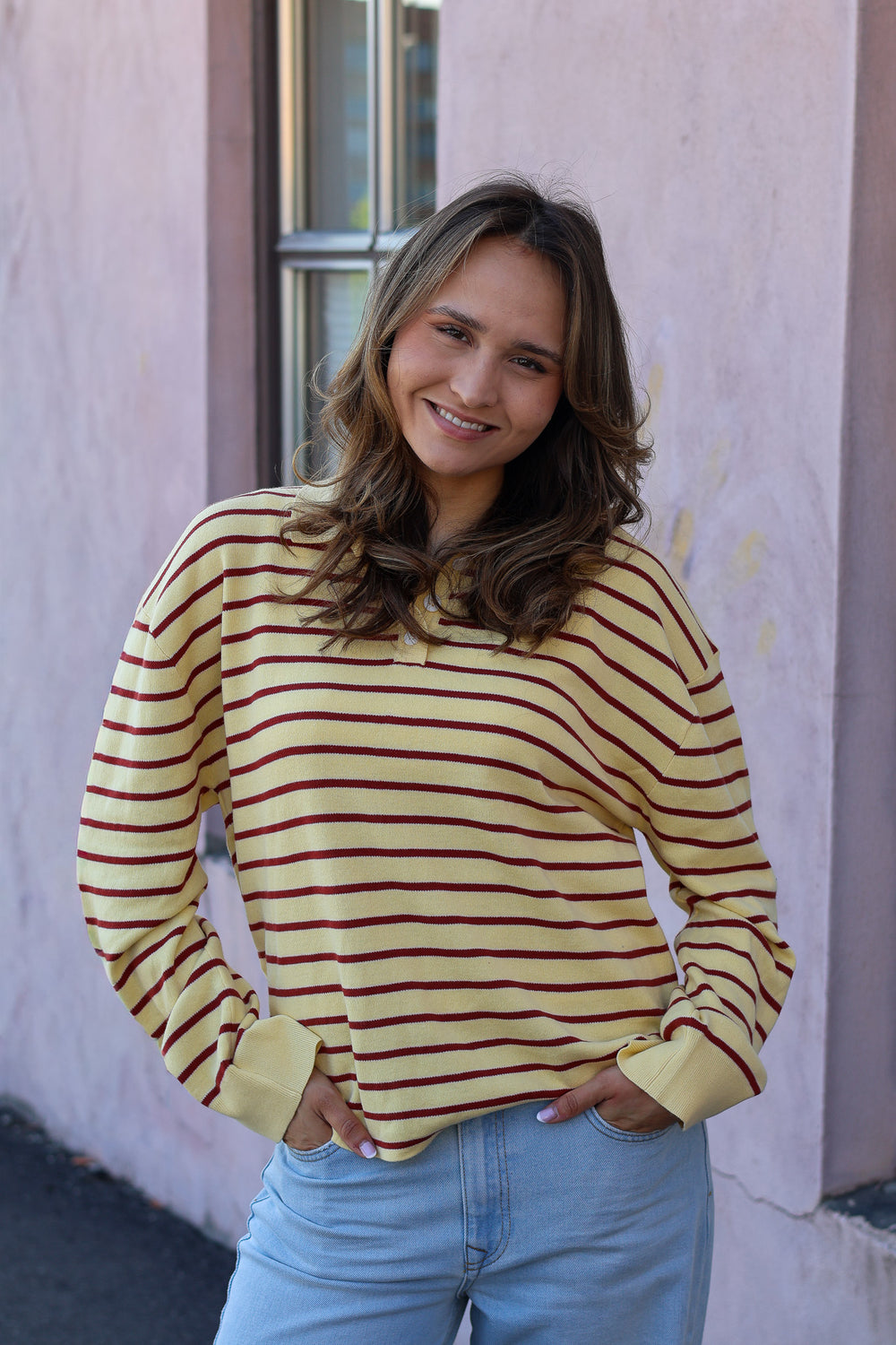 Adanne Polo Knit Stripe Yellow/Rust