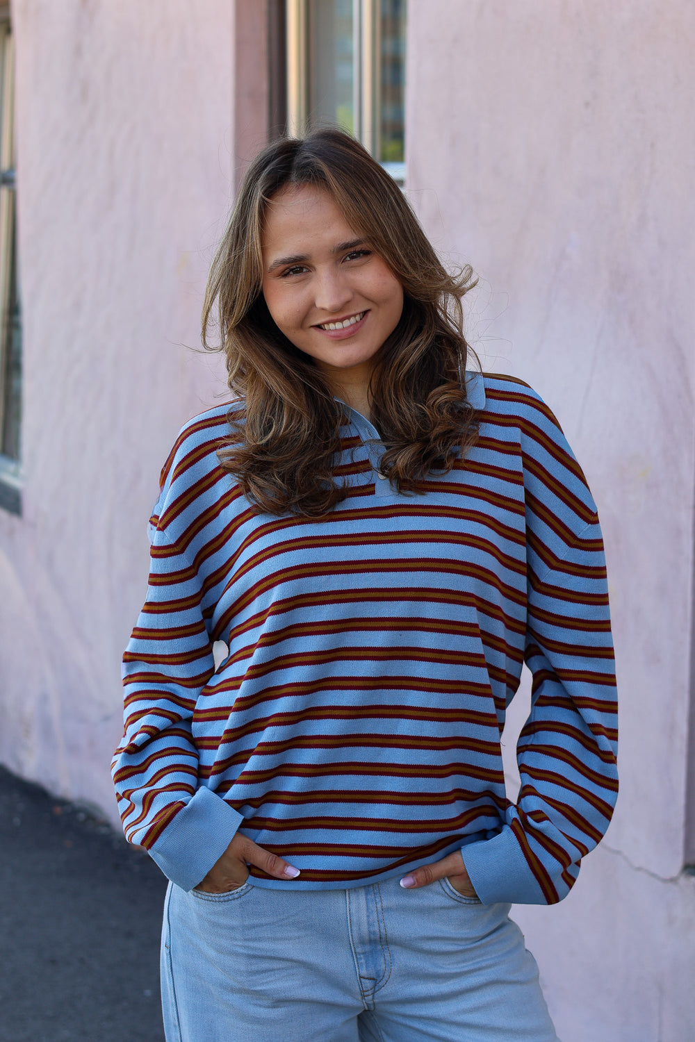 Adanne Polo Knit Stripe Blue