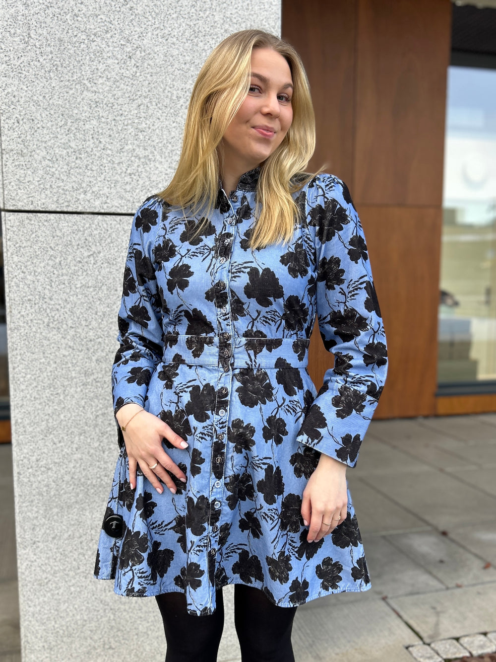 Cord Mini Dress Blue Peony