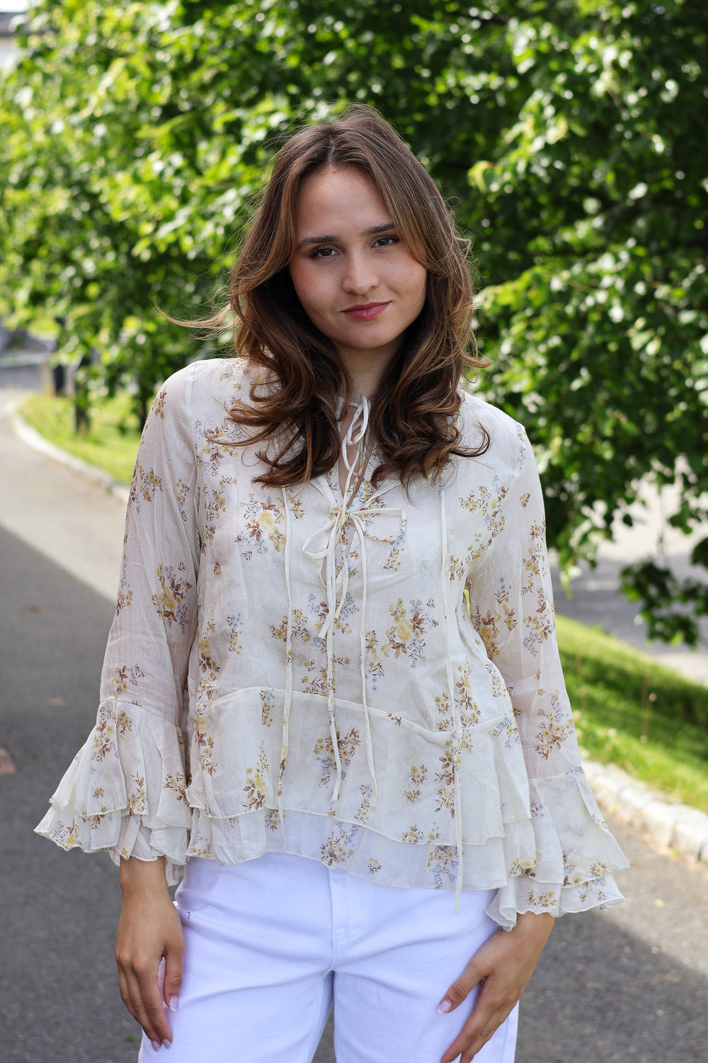Bluse m volang Cream
