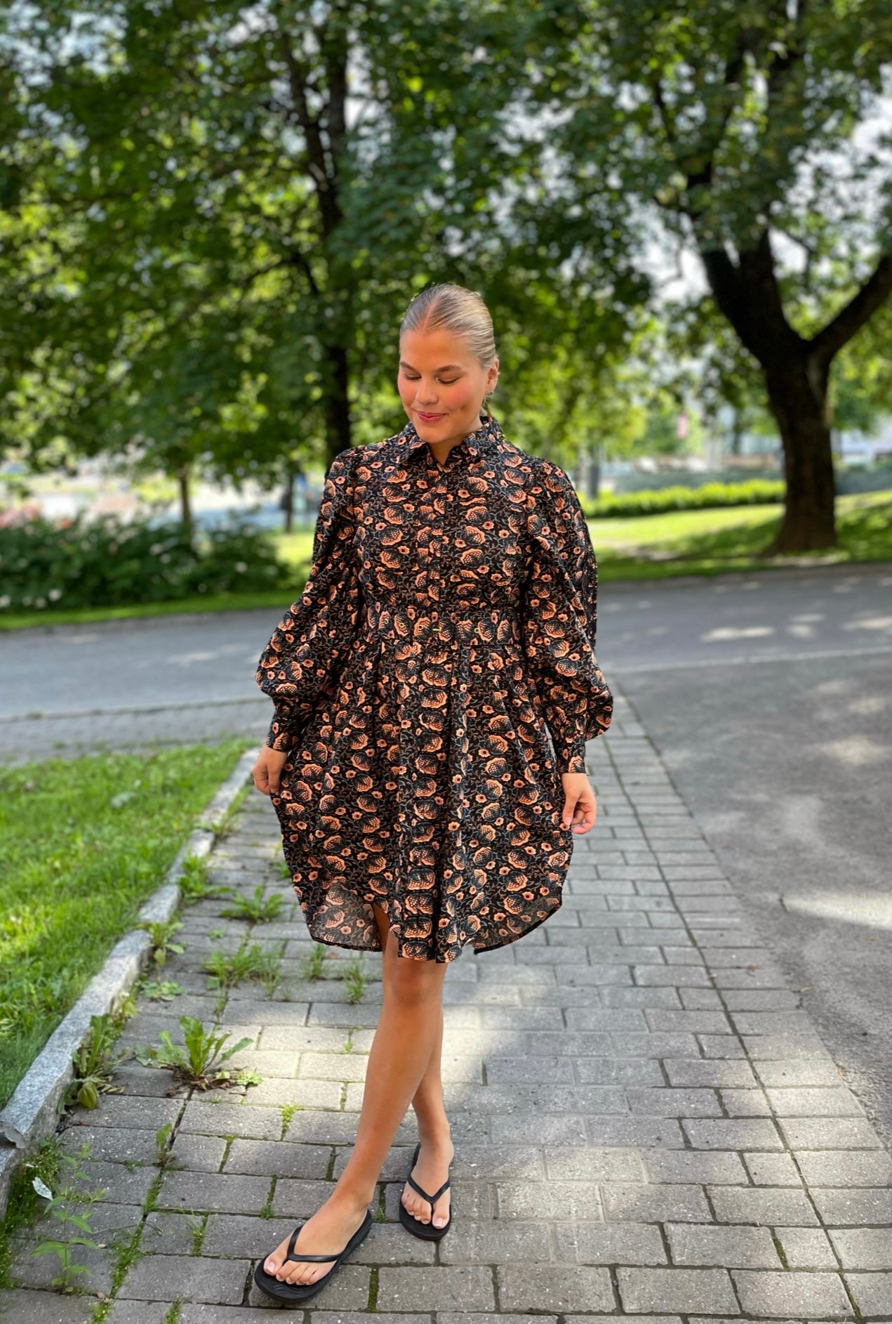 Décorated Poplin Shirt Dress Autumn