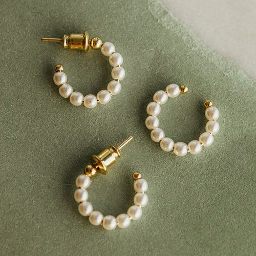 Pearl Threaded Hoop Earrings Gold