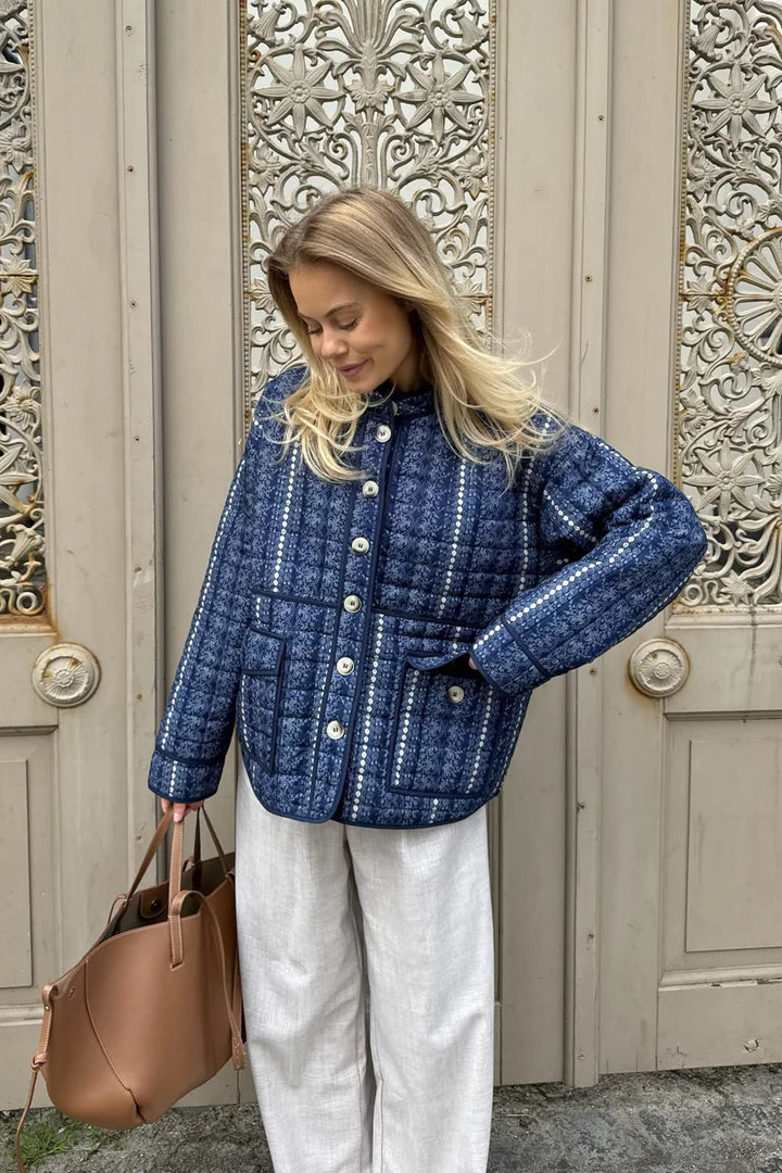 EmmyIC Quilted Jacket Navy Flower Print