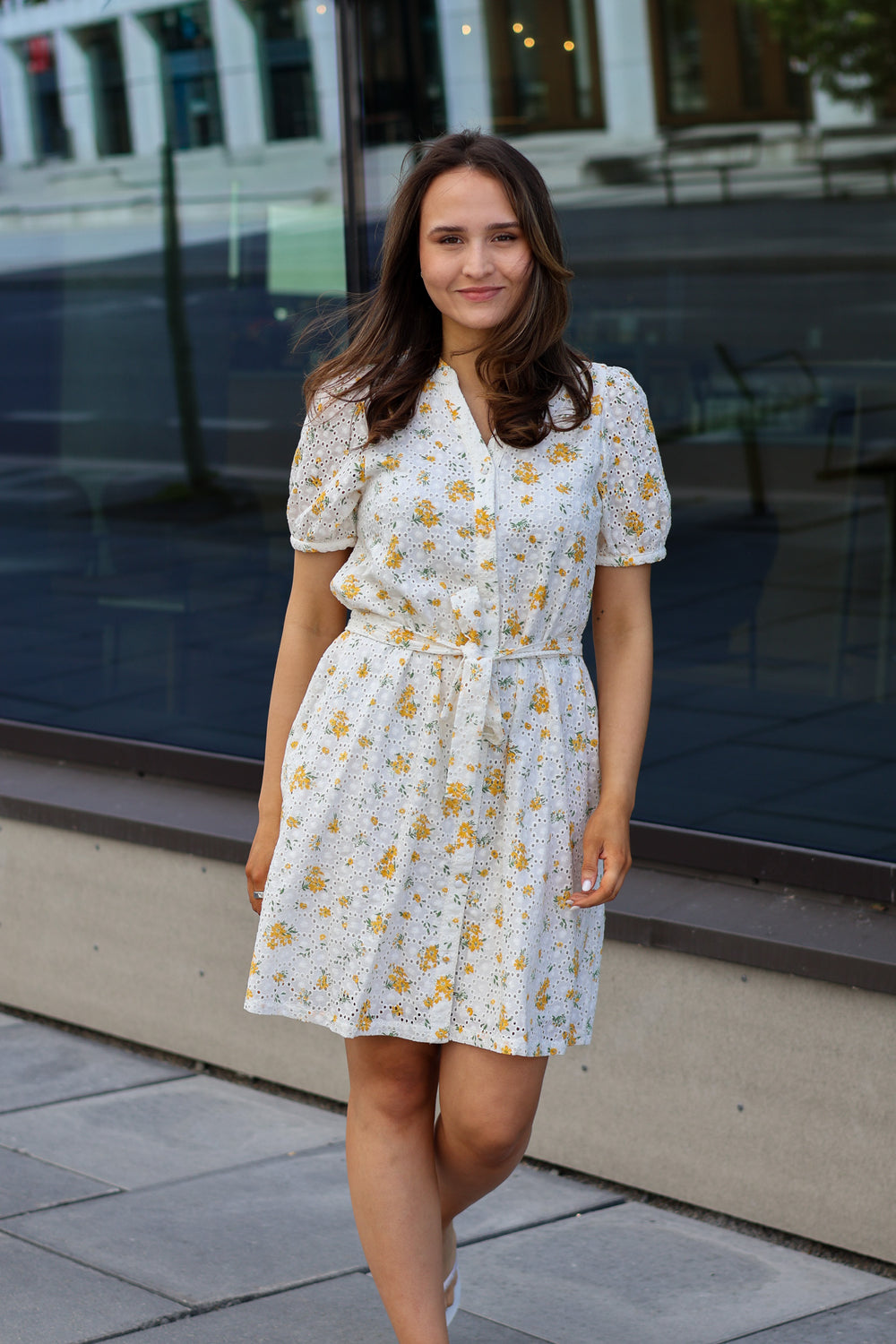 Eivor 2/4 Shirt Dress AOP M Yellow Flower