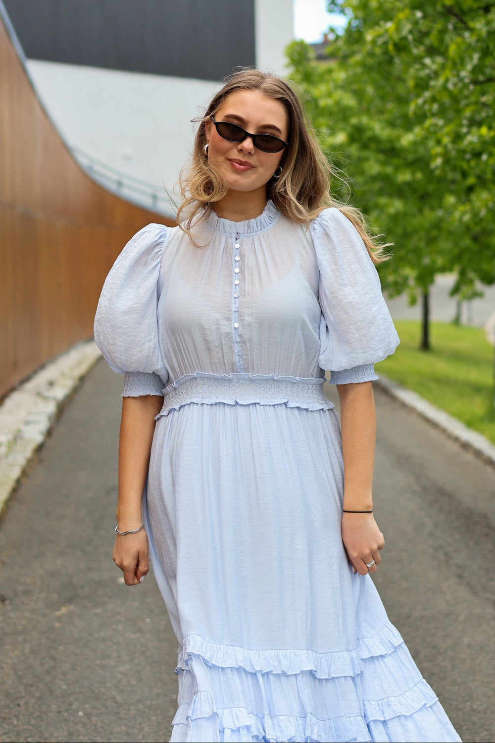 Bohemian Puffed Dress Light Blue