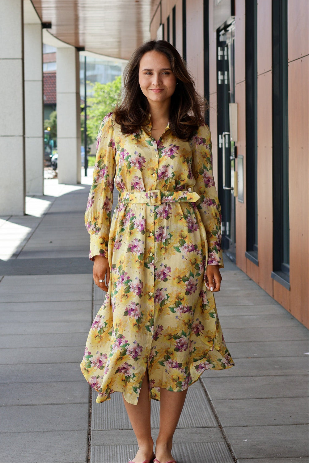 Satin Shirt Dress Sunflower Haze