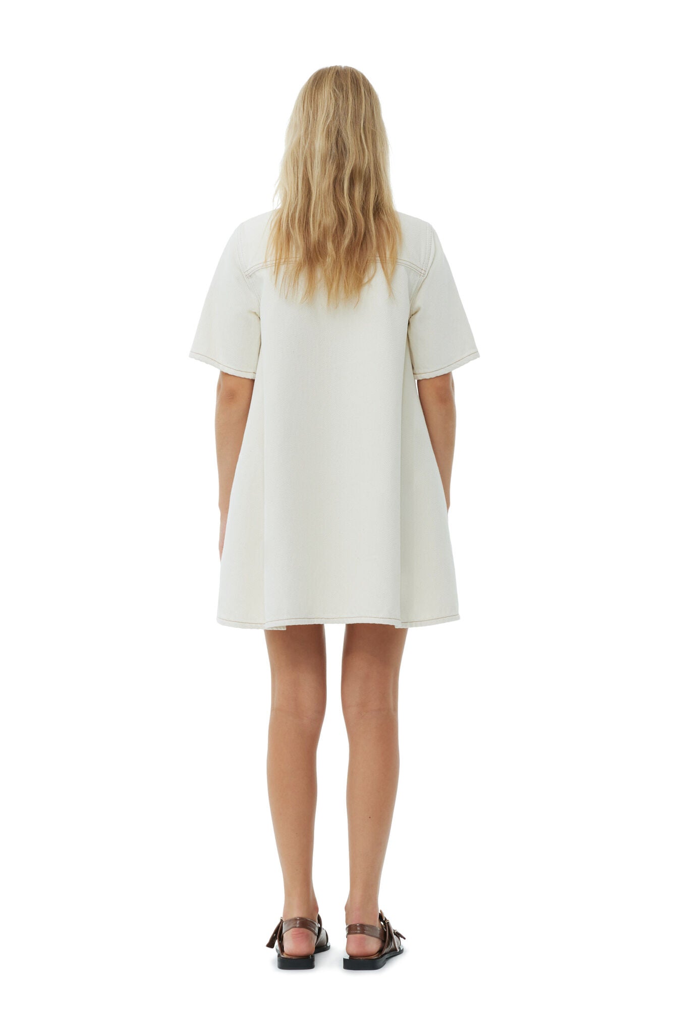 Ganni Heavy Denim Mini Dress Egret - hvittrad.no