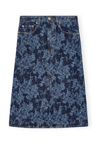 Ganni Lazer Denim Midi Skirt Mid Blue Stone - hvittrad.no