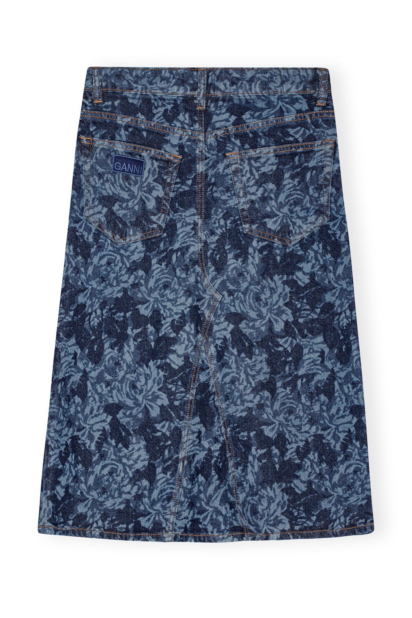 Ganni Lazer Denim Midi Skirt Mid Blue Stone - hvittrad.no