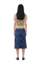 Ganni Lazer Denim Midi Skirt Mid Blue Stone - hvittrad.no