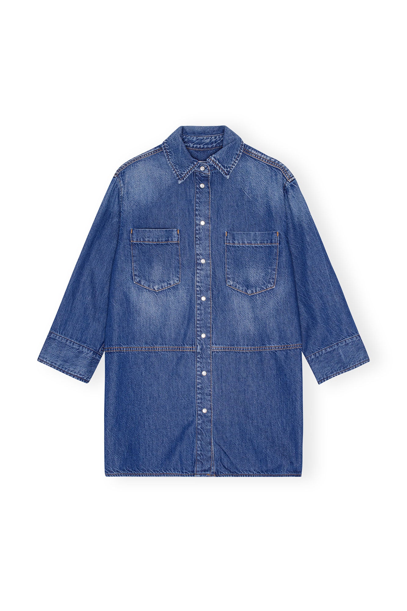 Ganni Light Denim Oversized Shirt Mid Blue Vintage - hvittrad.no