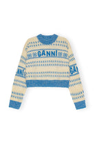 Ganni Graphic Lambswool Cropped O-Neck Strong Blue - hvittrad.no