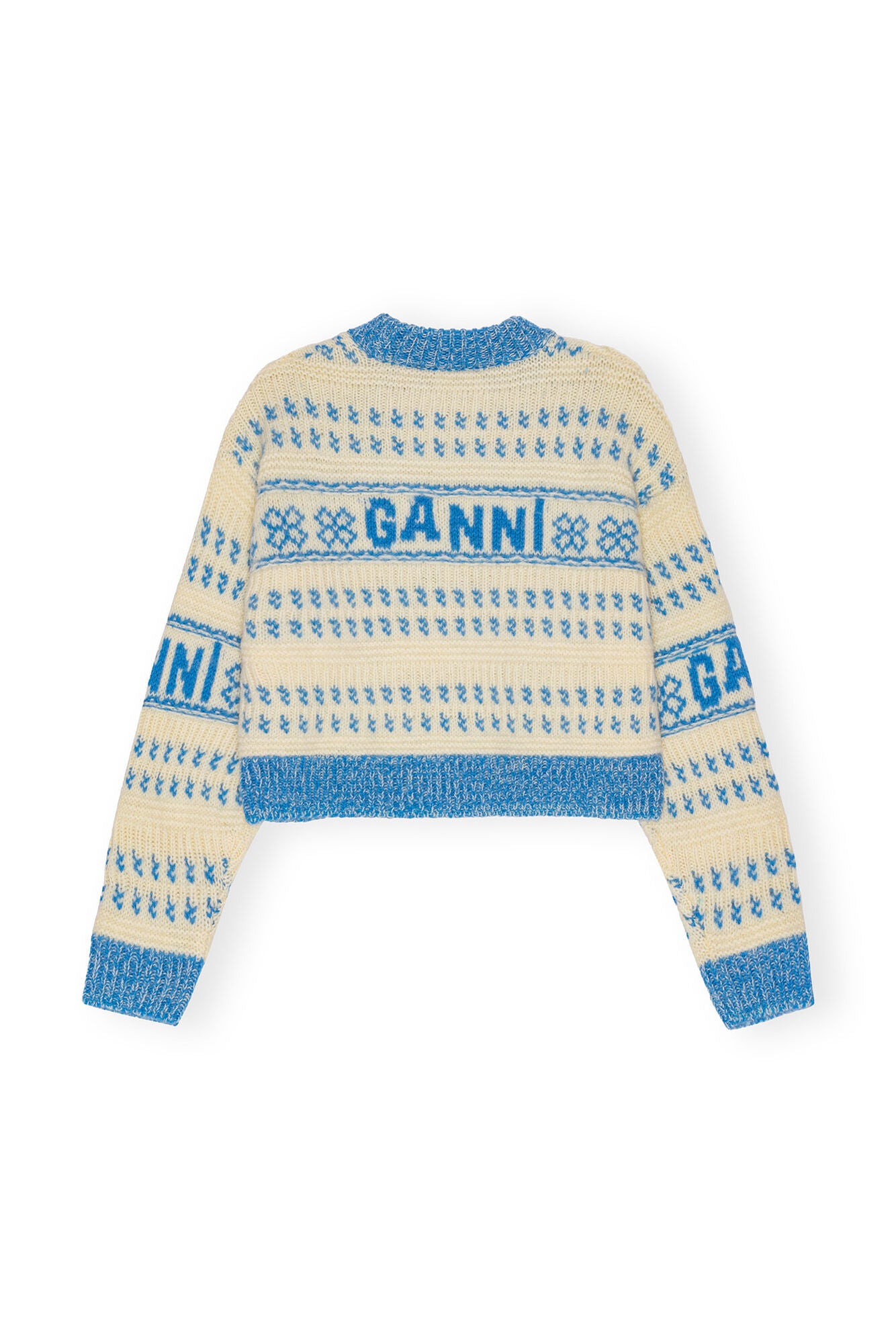 Ganni Graphic Lambswool Cropped O-Neck Strong Blue - hvittrad.no