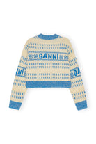 Ganni Graphic Lambswool Cropped O-Neck Strong Blue - hvittrad.no