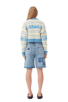 Ganni Graphic Lambswool Cropped O-Neck Strong Blue - hvittrad.no