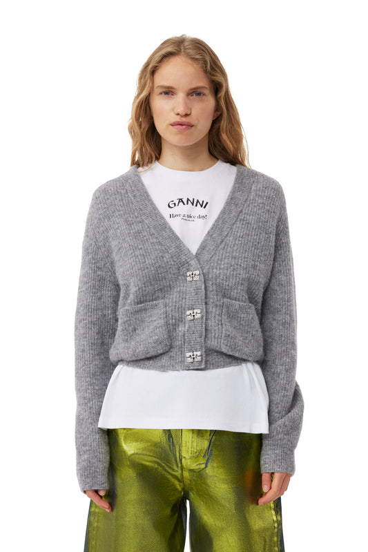 Ganni Soft Wool Cardigan Solid Paloma Melange - hvittrad.no