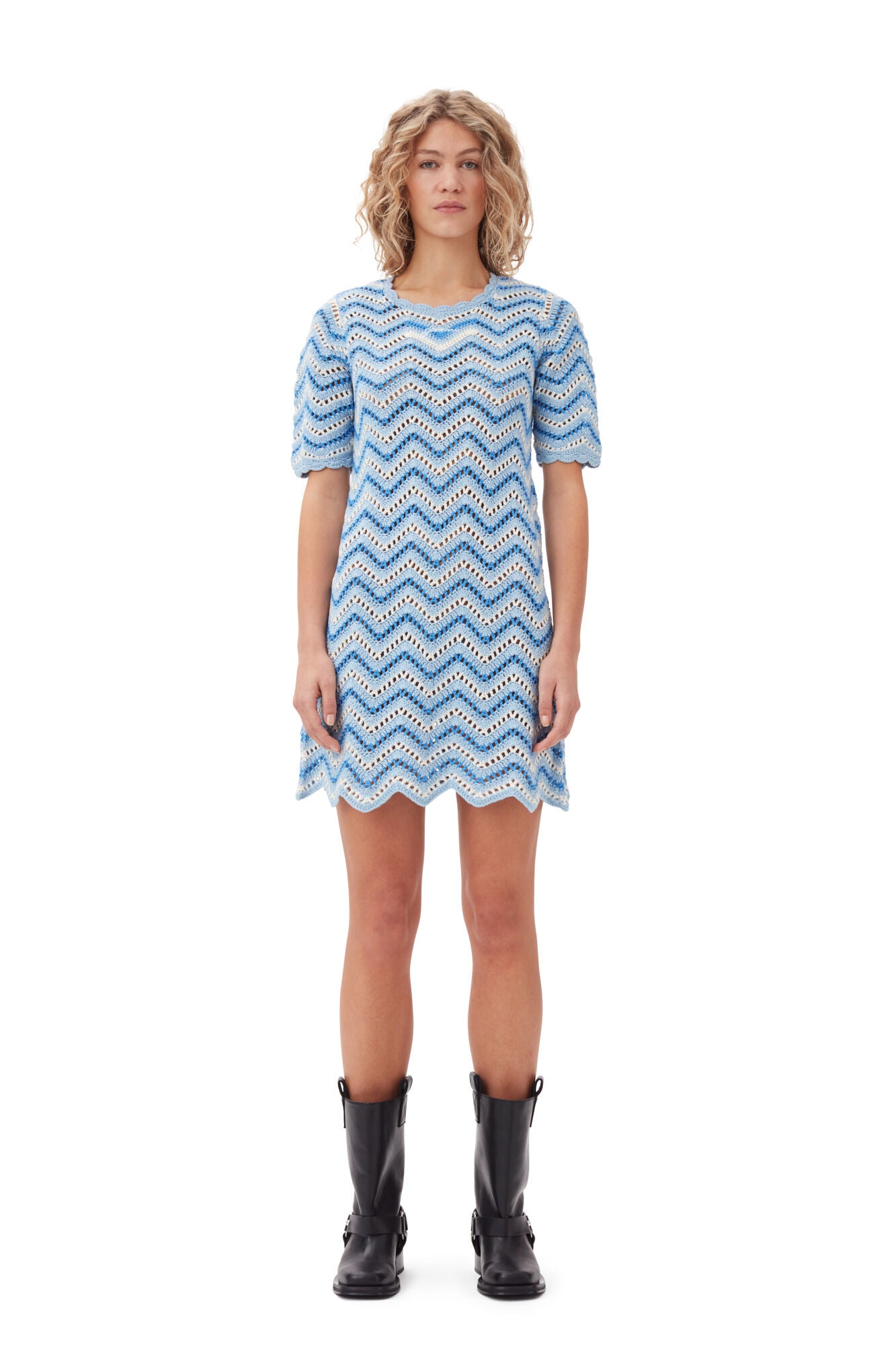 Ganni Cotton Crochet Mini Dress Heather - hvittrad.no