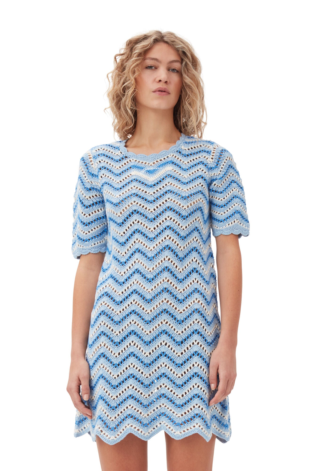 Ganni Cotton Crochet Mini Dress Heather - hvittrad.no