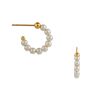 Pearl Threaded Hoop Earrings Gold