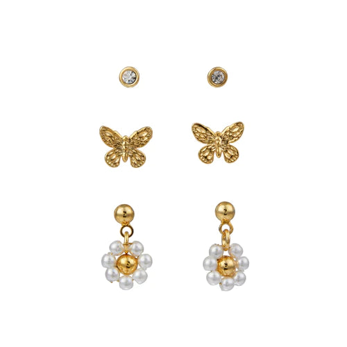 Butterfly, Pearl Flower & Crystal Ear Party Gold