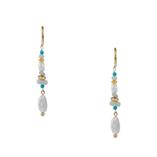 Statement Turquoise Chip & Pearl Hoop Earrings