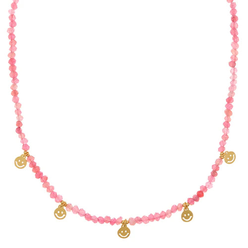 Fuchsia & Smiley Face Necklace