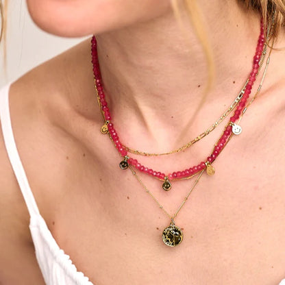 Fuchsia & Smiley Face Necklace