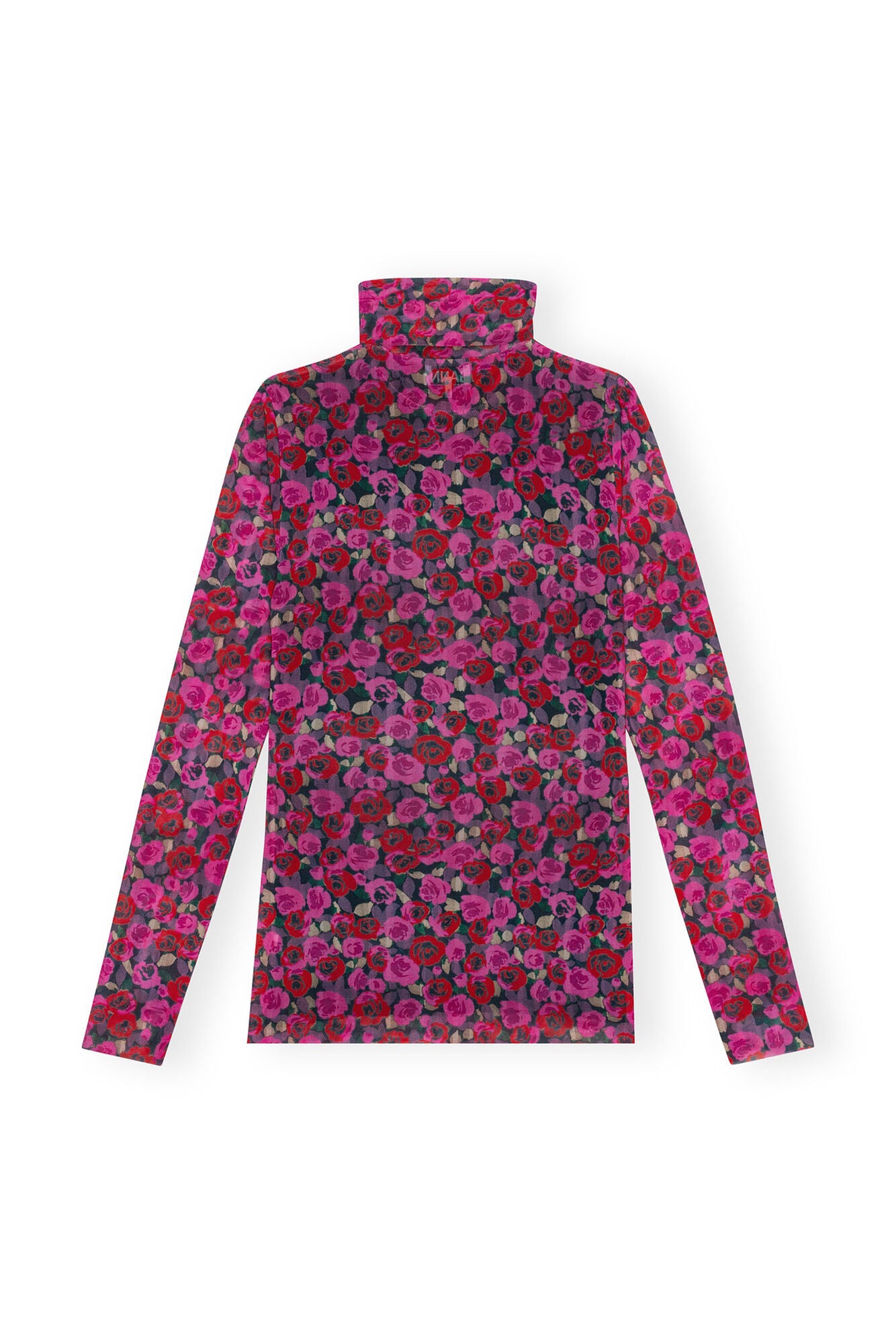 Ganni Printed Mesh Long Sleeve Rollneck Fiji Flower - hvittrad.no