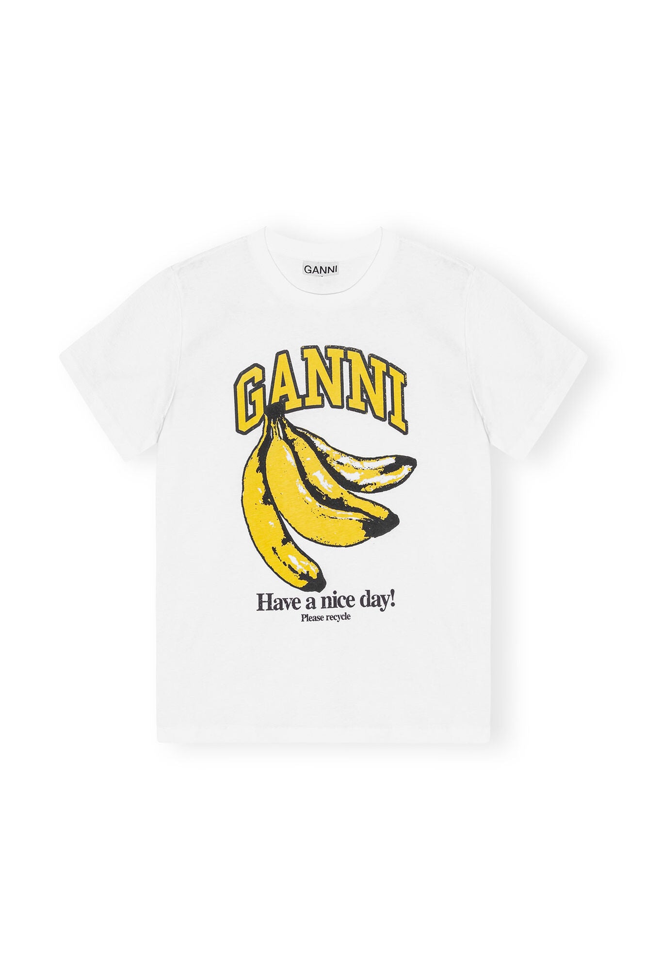 Ganni Basic Jersey Banana Relaxed T-Shirt Bright White - hvittrad.no