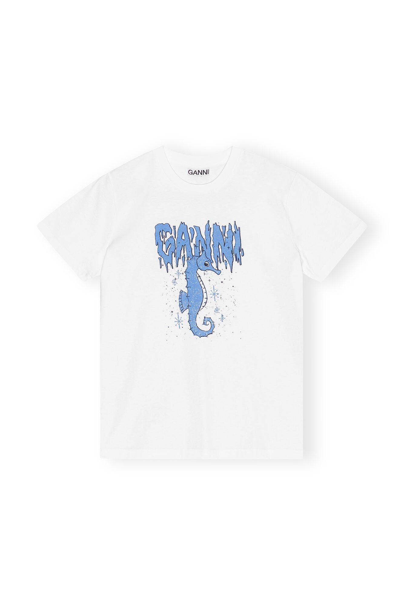 Ganni Basic Jersey Seahorse Relaxed T-shirt Bright White - hvittrad.no