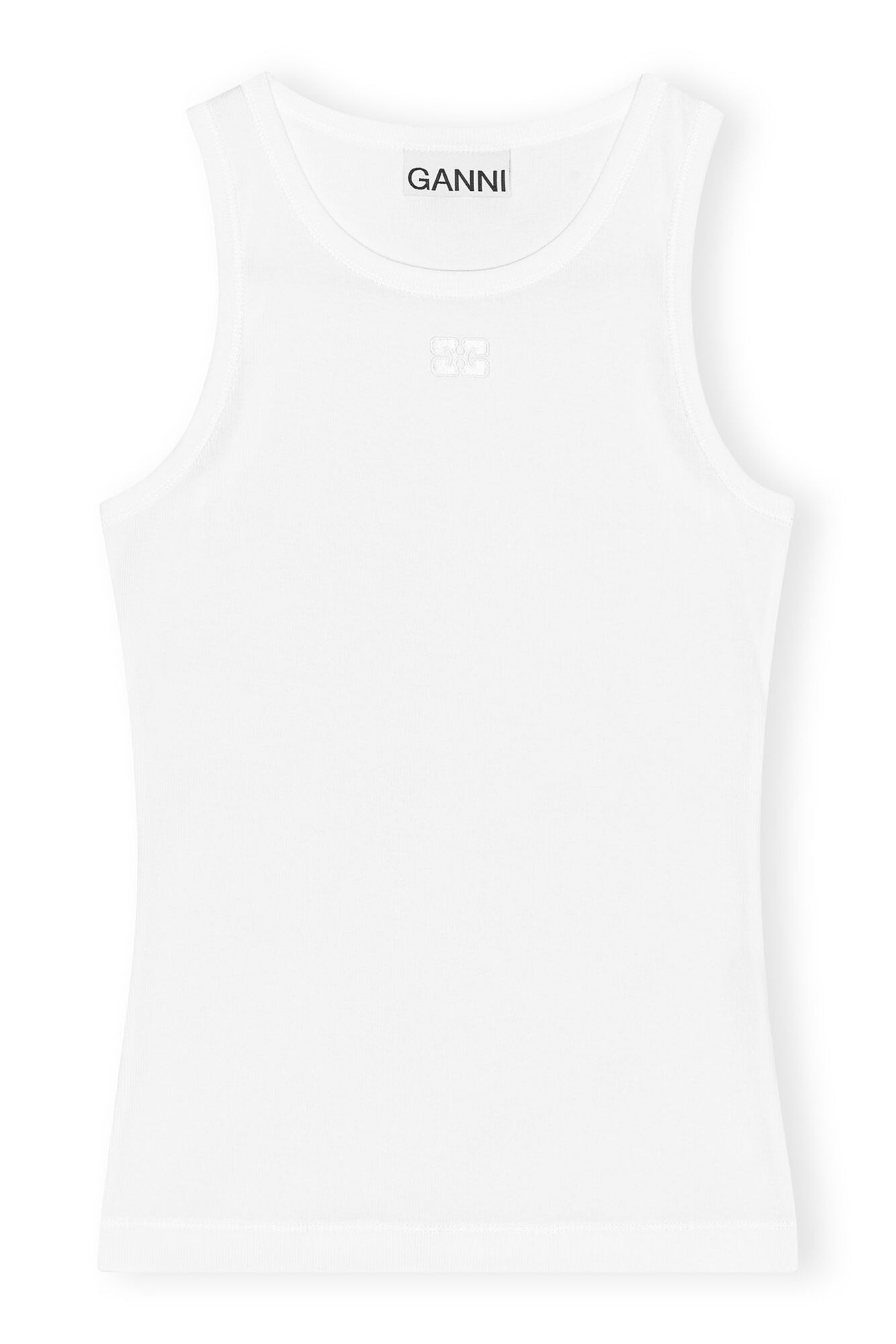 Ganni Soft Cotton Rib Tank Top Bright White - hvittrad.no