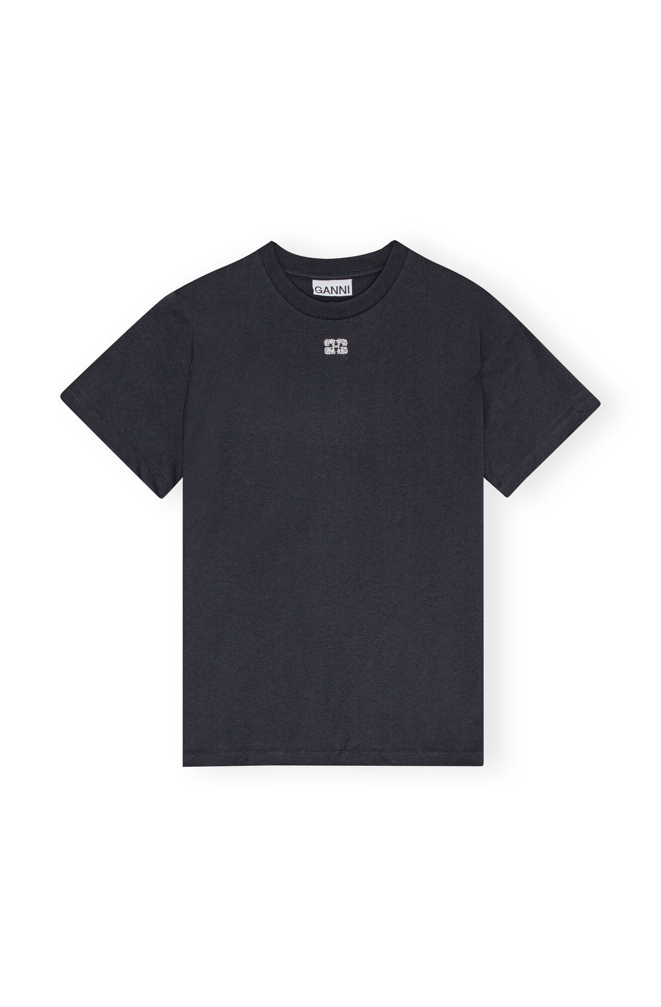 Ganni Basic Jersey Rhinestone Relaxed T-Shirt Phantom - hvittrad.no