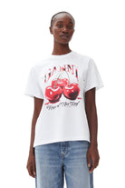 GANNI Basic Jersey Cherry Relaxed T-shirt Bright White - hvittrad.no