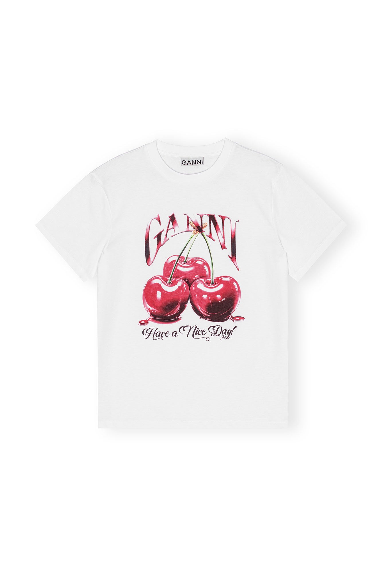 GANNI Basic Jersey Cherry Relaxed T-shirt Bright White - hvittrad.no