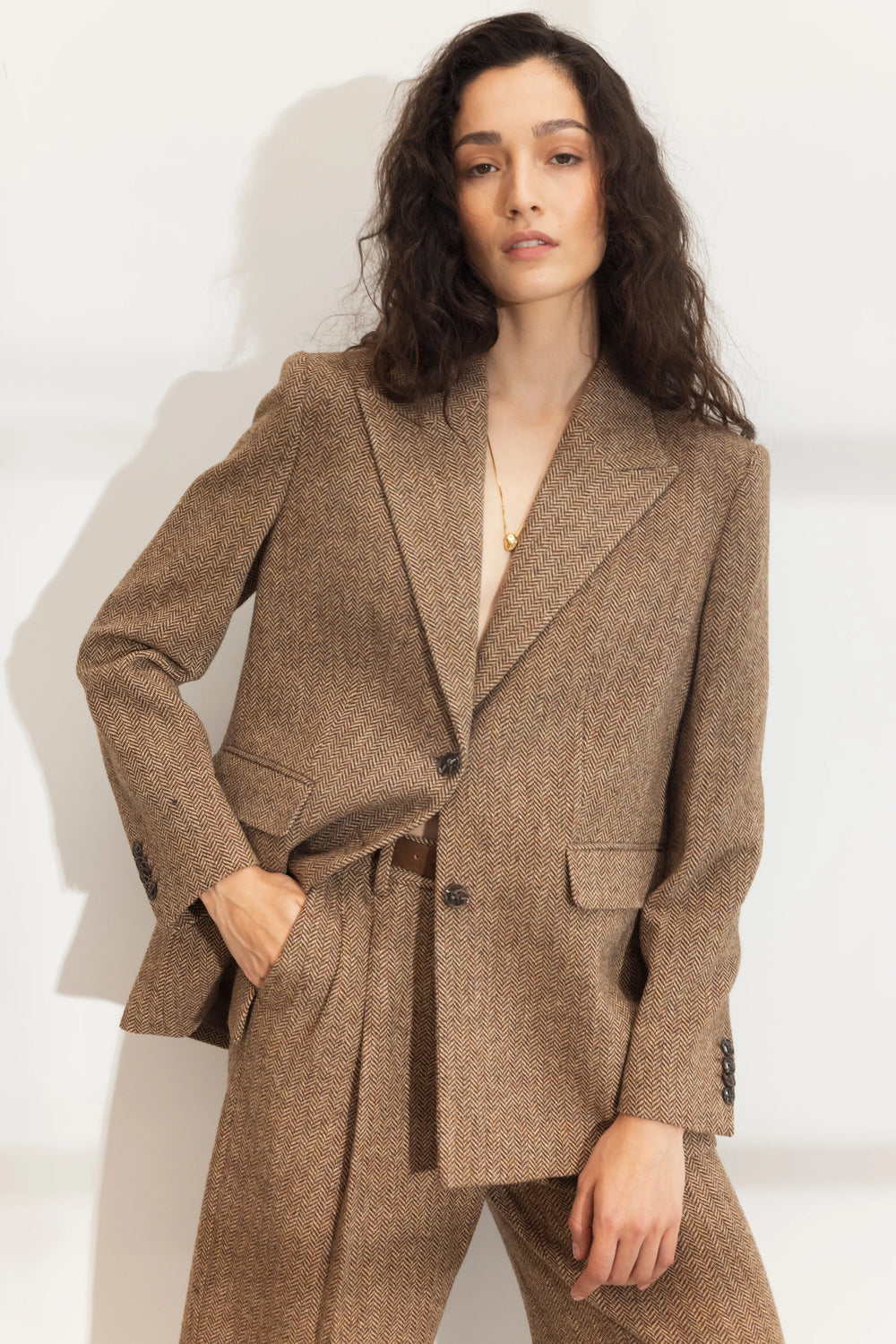 Abby Herringbone Blazer Cognac Herringbone
