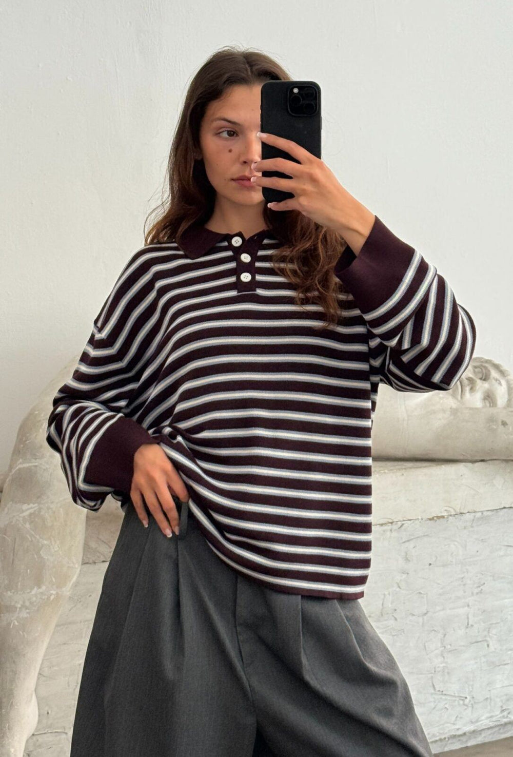 Adanne Polo Knit Stripe Bordeaux/Blue