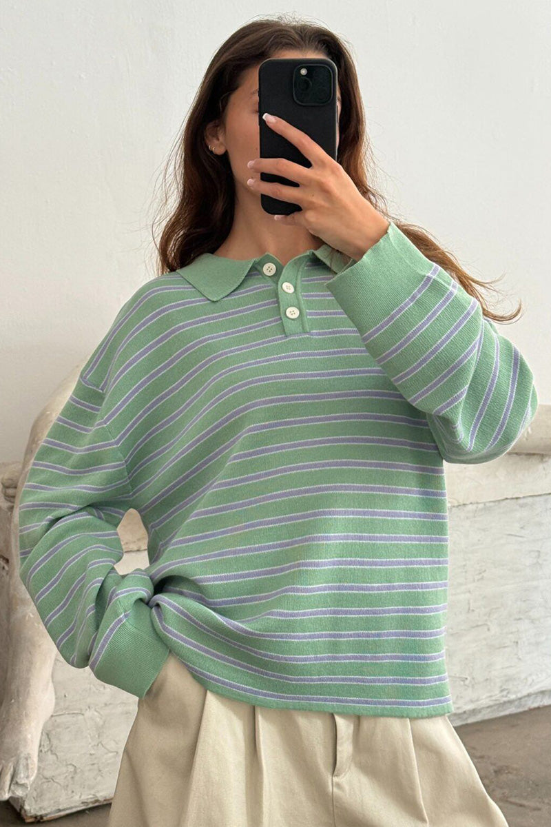 Adanne Polo Knit Stripe Mint/Blue