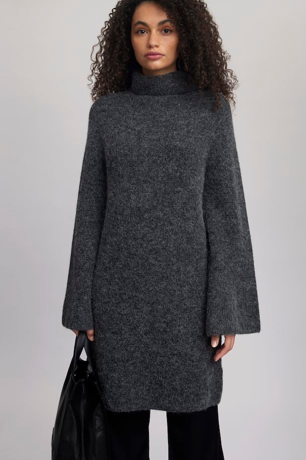 Gestuz AlphaGZ Rollneck Dress Charcoal Melange - hvittrad.no
