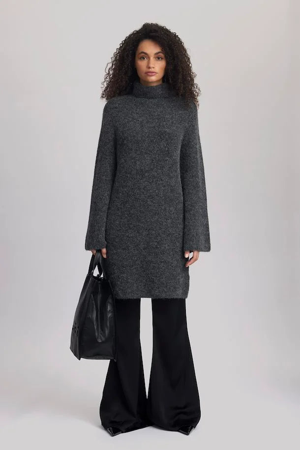 Gestuz AlphaGZ Rollneck Dress Charcoal Melange - hvittrad.no