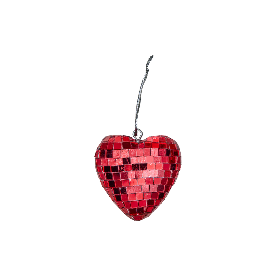 Small Disco Ball Heart Red
