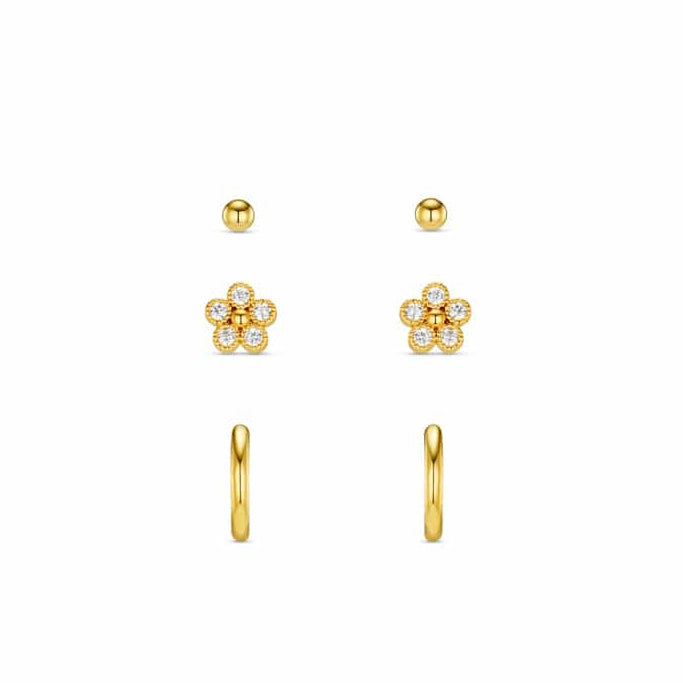 Crystal Flower & Micro Hoop Earring Pack Pale Gold