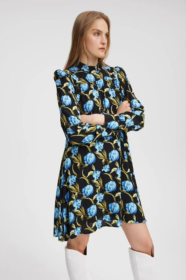 Gestuz PiaGZ P Short Dress Flower Army Blue - hvittrad.no