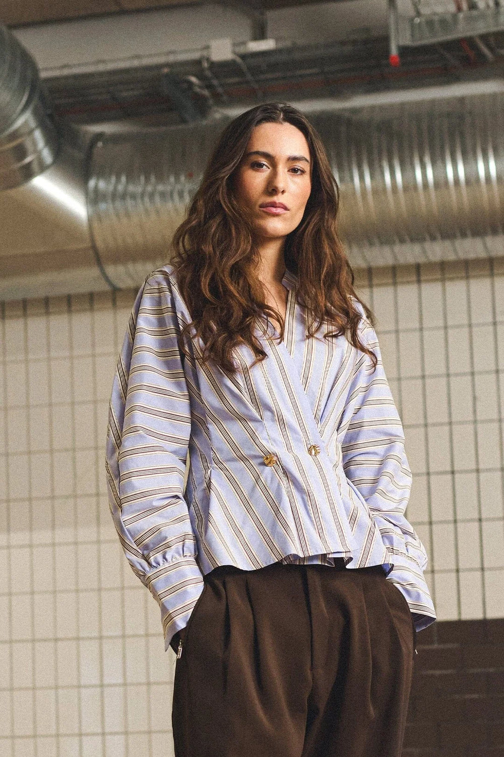 MieGO Blouse Blue / Brown Stripes