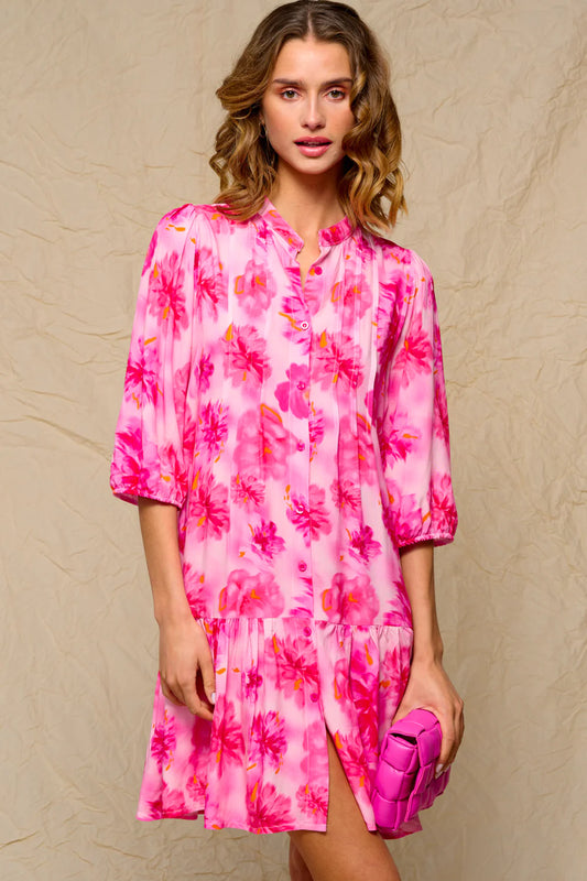 Imogene Sh. Dress Pink White Flower Mix