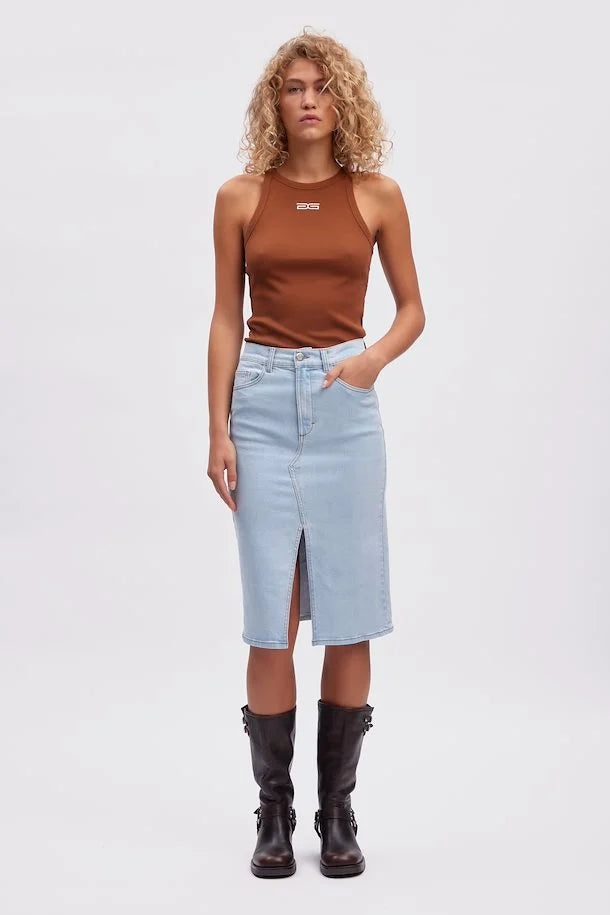 Gestuz DeniaGZ HW Midi Skirt Light Blue Washed - hvittrad.no