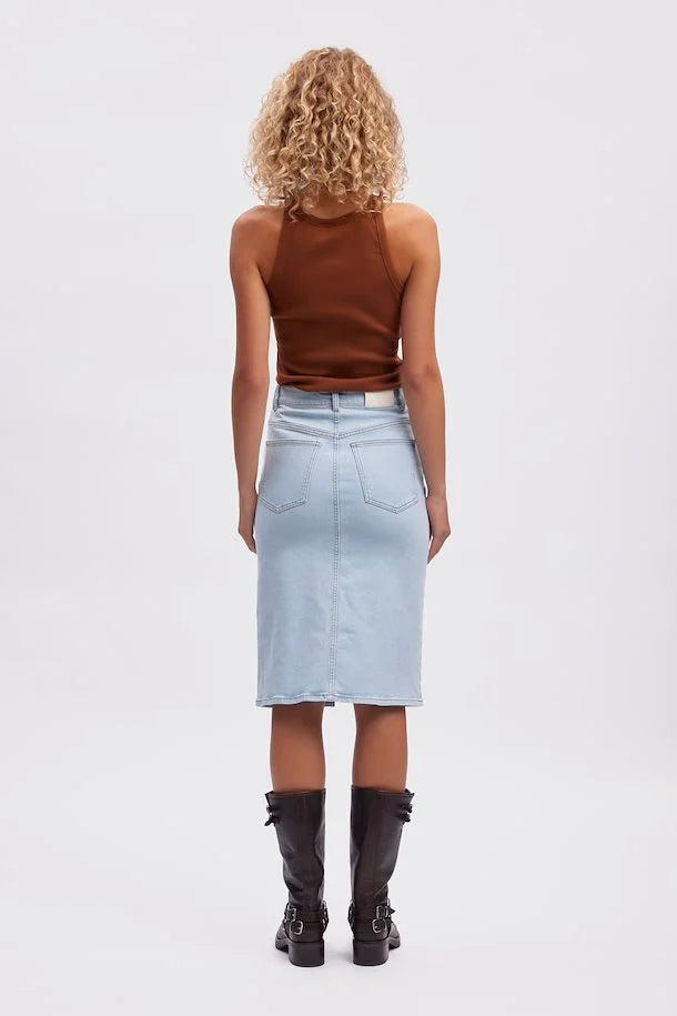 Gestuz DeniaGZ HW Midi Skirt Light Blue Washed - hvittrad.no